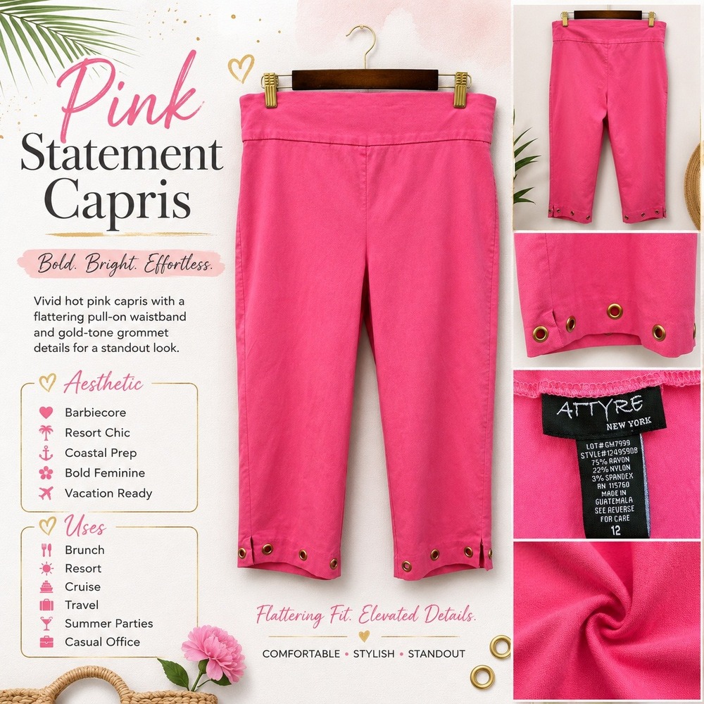 Capri‎ Pants Pink Women's Size 12 Pull On Grommet Hem Stretch Cropped Trousers